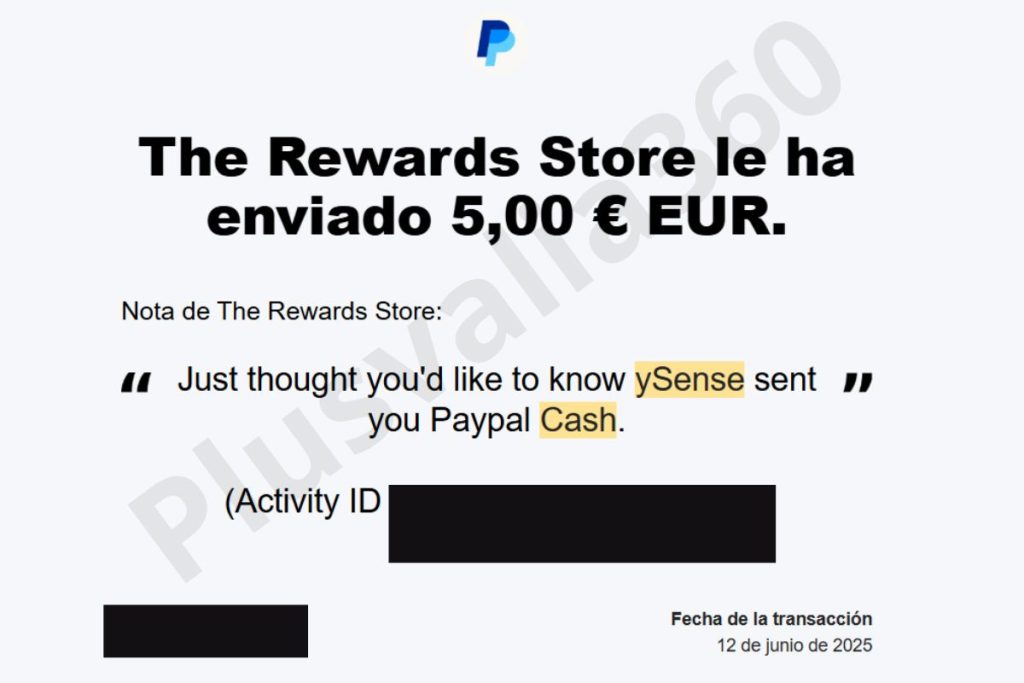 Extracto de pago de ySense a través de Paypal